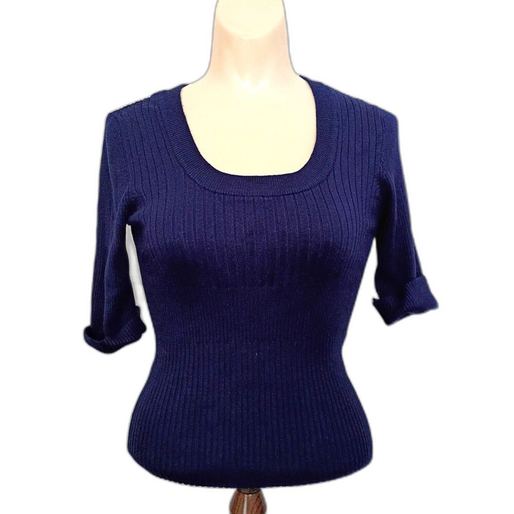 NYCC Y2K Rib Knit Top Square Neck 1/2 Sleeve M Stretchy Vampire Diaries